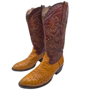 Botas Jaca Men's Two-Tone Leather/ Ostrich Quill Cowboy Boots Size 6.5